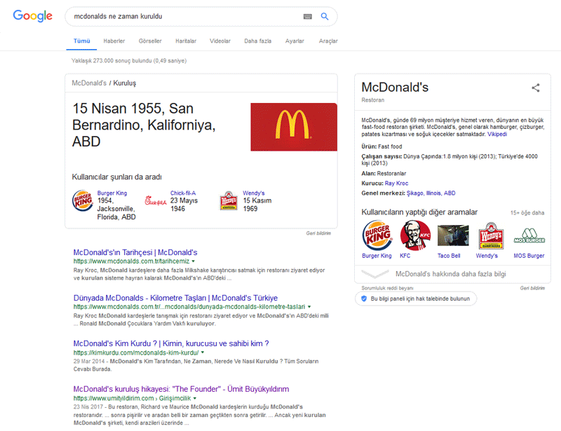McDonald's ne zaman kuruldu sorgusunun cevap sayfası.