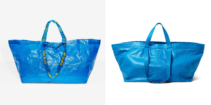 Solda IKEA'nın 99 centlik çantası, sağda Balenciaga 2.145 dolarlık çantası