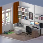 3D izometrik çalışma odası projesi