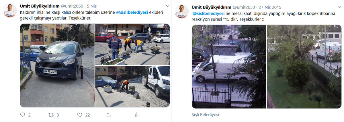 Şişli Belediyesi'nin Twitter üzerinden gelen taleplerle ilgili çalışmaları